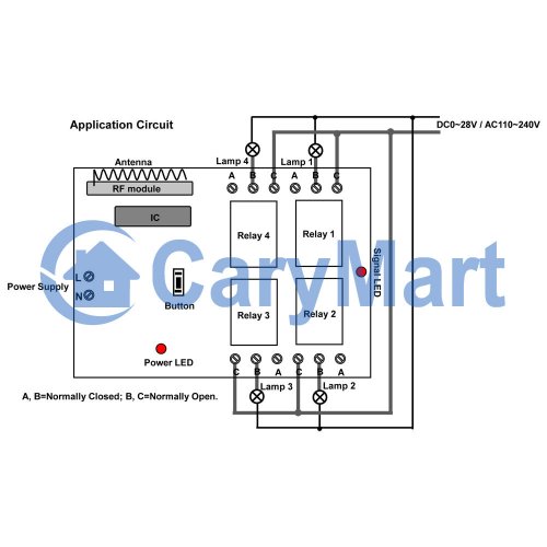 433MHz 220V Four Channel Lamps Remote Control Switch 4CH Wireless